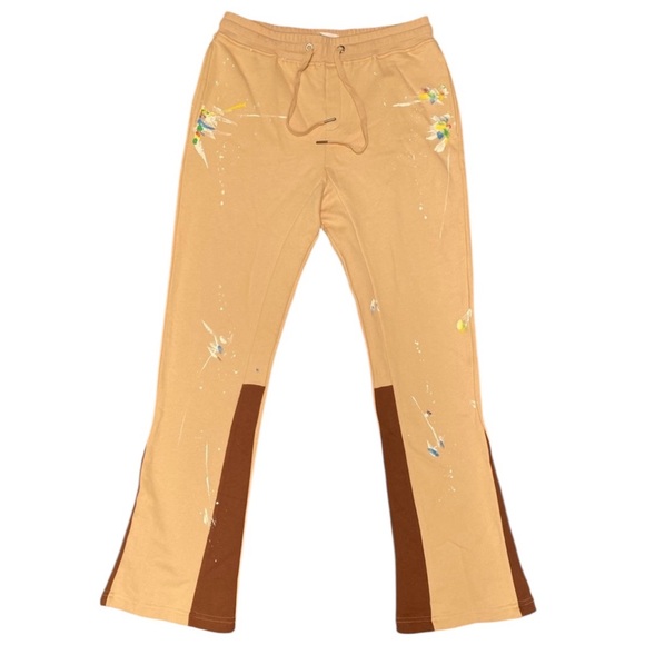 EPTM HighQuality Sweat PantElastic Waist Flare Leg.Tan W Splatter Paint Size34